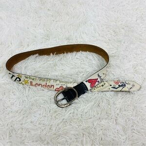 BRIGHTON white leather graffiti LONDON VIP CITY GIRL belt size 38